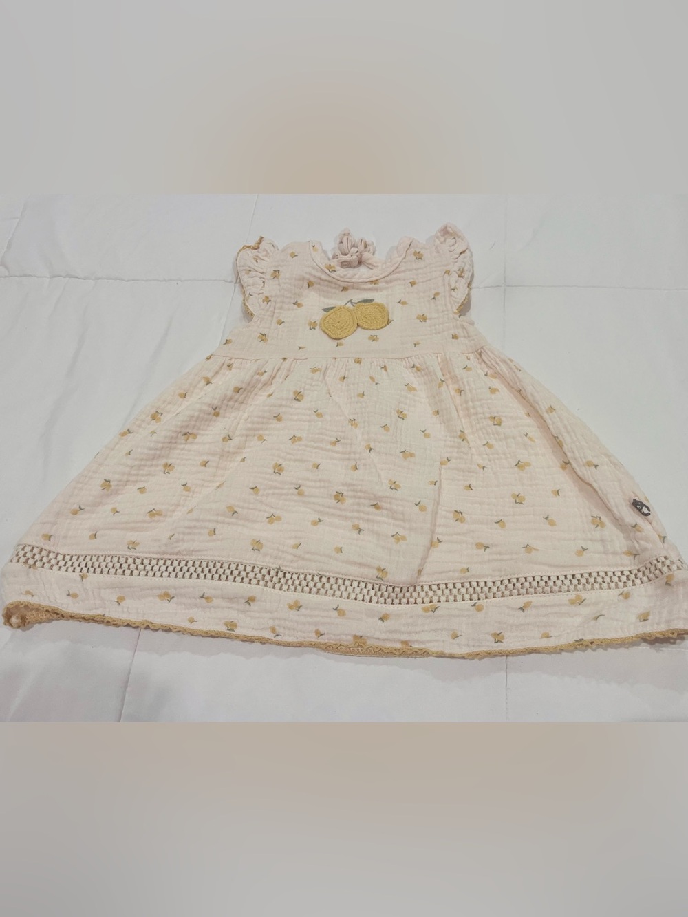 Rabbit + Bear Dress 12 Months Organic Cotton Lemon Print Sundress Gauze